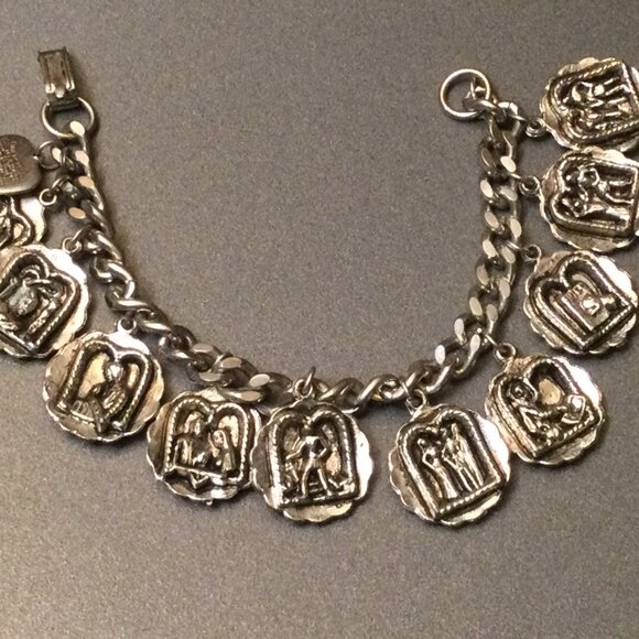 Ten Commandments & Lords Prayer Bracelet 6.5" Silver-tone Metal 2.5 oz Vintage - Picture 6 of 11